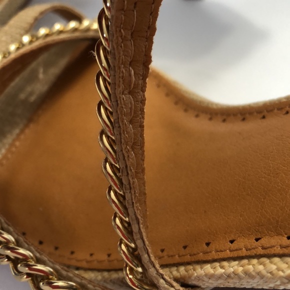 Adrienne Vittadini Sand & Gold Open Toe Back Zip Strappy Heeled Sandals size 9.5 - Picture 5 of 13